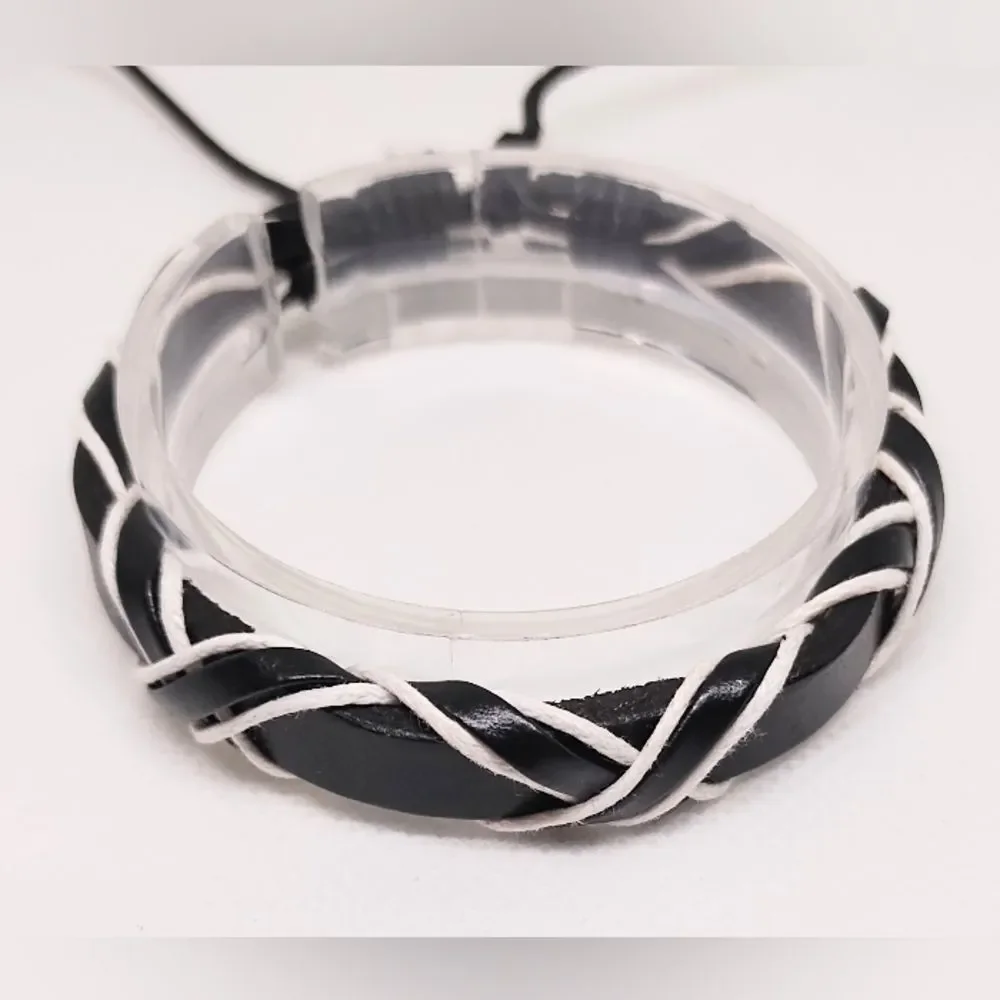 Men's bracelet leather layered black white new‎ e98